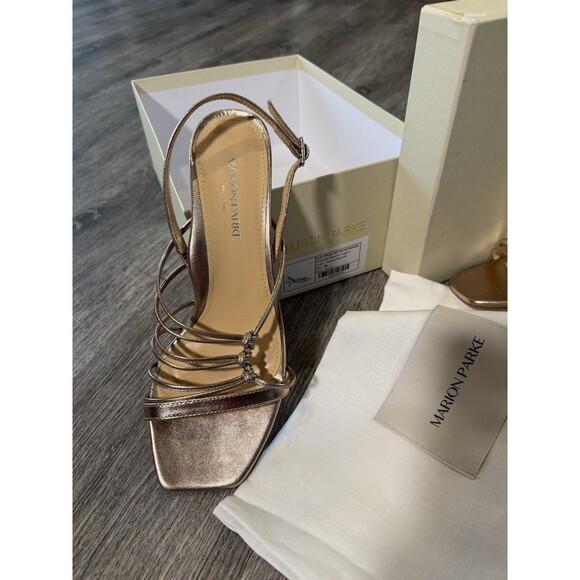Marion Parke Women's Powder Metallic Kitten Heel Flared Sandal Strappy Size EU38 - Picture 2 of 14